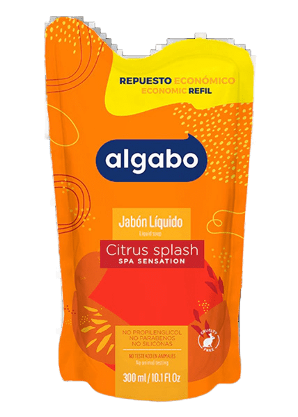 Repuesto Economico Jabon Liquido Algabo x300 ml. Citrus Splash (naranja)